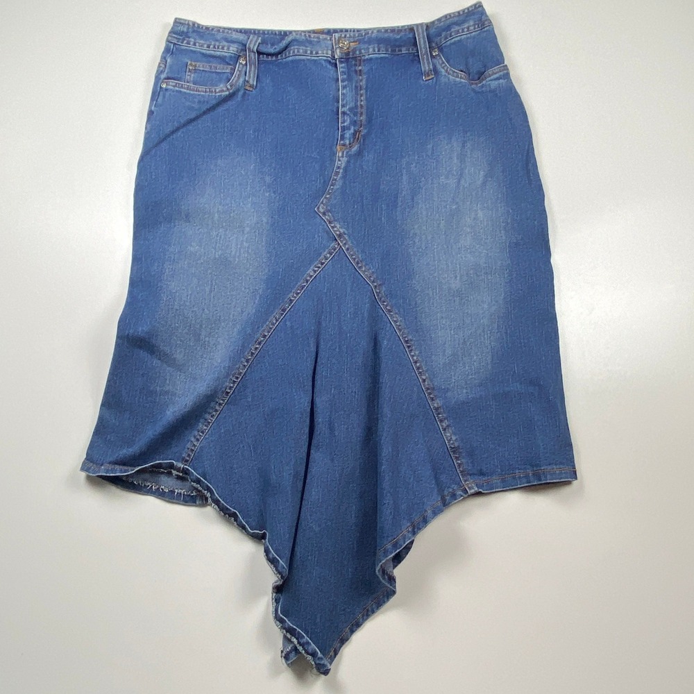 East of LA Handkerchief Hem Denim Skirt Womens 16W Medium Wash Asymmetrical Blue